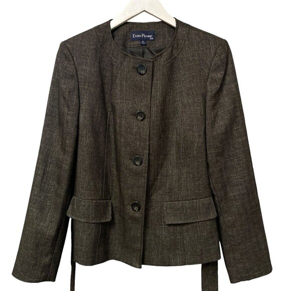 EVAN PICONE Belted Jacket  Size 10 Womens Blazer All Season Black Brown Weave - Picture 4 of 9